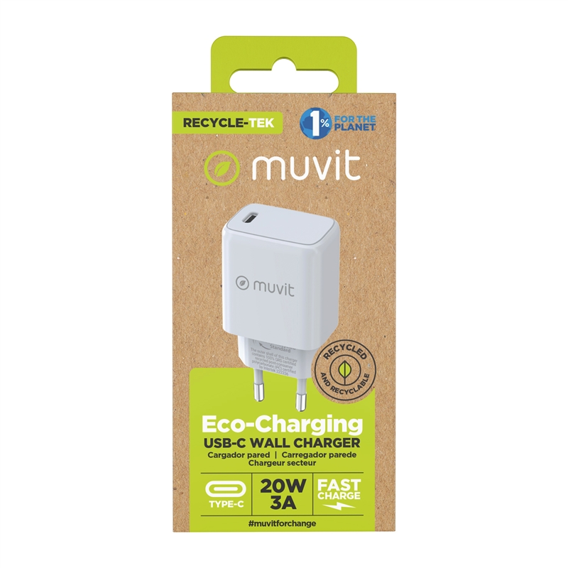 muvit for change cargador de pared Tipo C PD 20W blanco