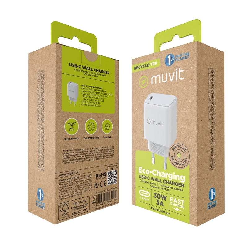 muvit for change cargador de pared Tipo C PD 30W blanco