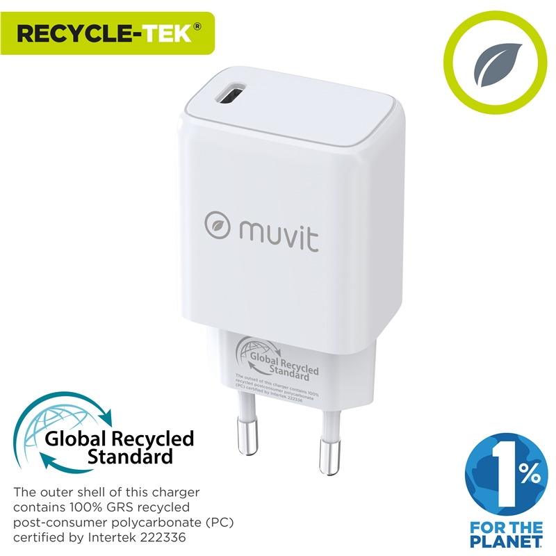 muvit for change cargador de pared Tipo C PD 25W blanco