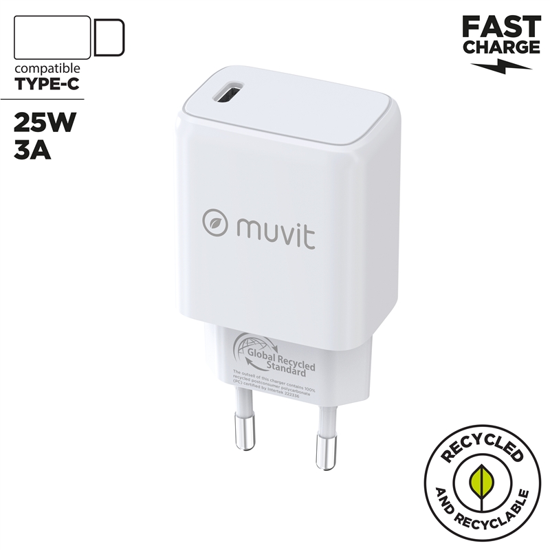 muvit for change cargador de pared Tipo C PD 25W blanco