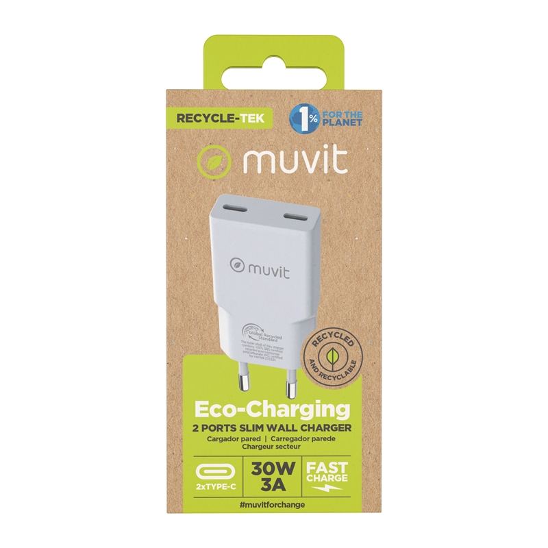 muvit for change cargador de pared Slim 2 Tipo C PD 30W blanco