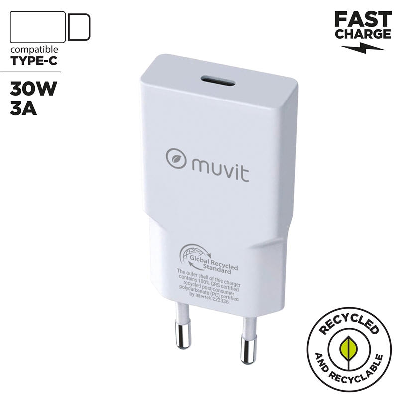 muvit for change cargador de pared Slim Tipo C PD 30W blanco
