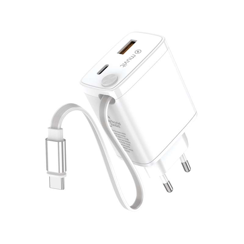 muvit for change cargador de pared Retráctil Tipo C PD 30W blanco