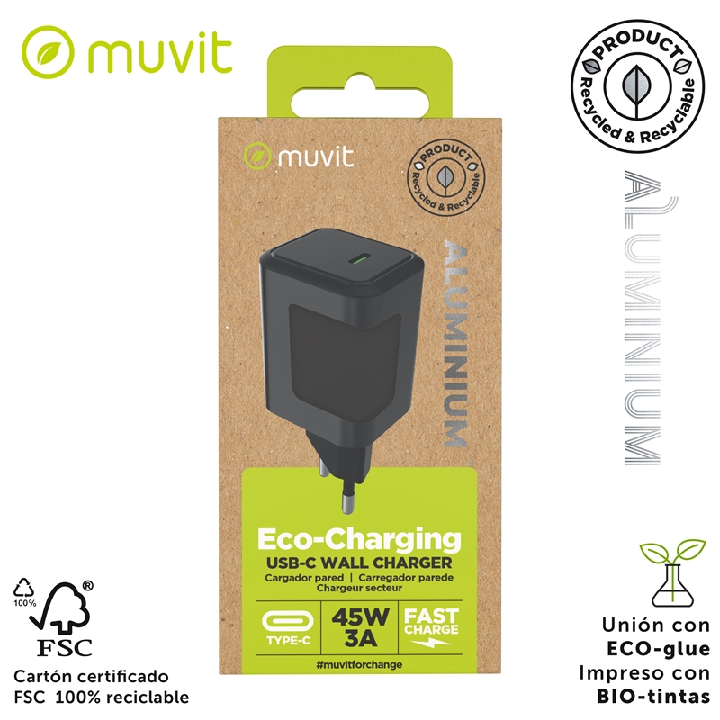 muvit for change cargador de pared Tipo C PD45W aluminio