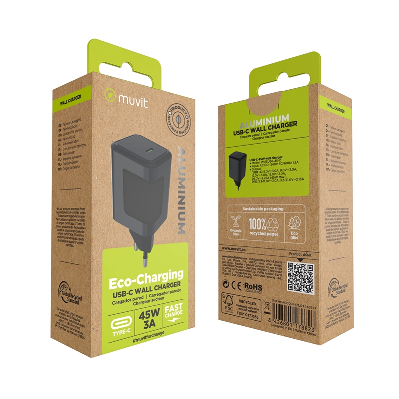 muvit for change cargador de pared Tipo C PD45W aluminio