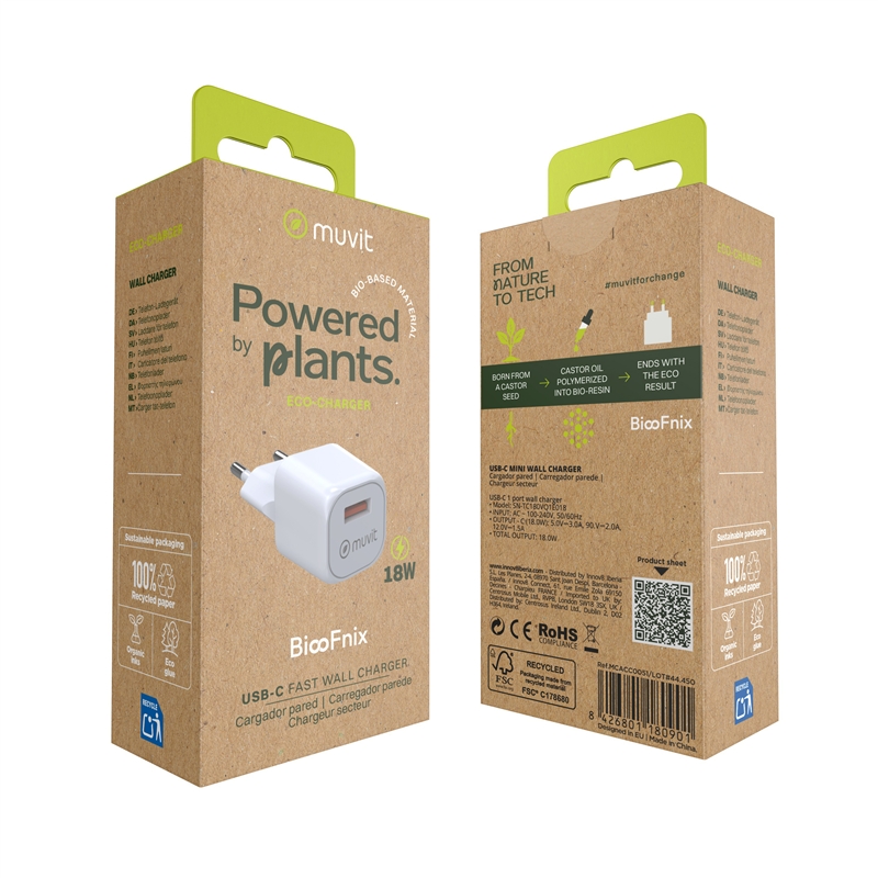 muvit for change cargador de pared USB 3A 18W BiooFnix