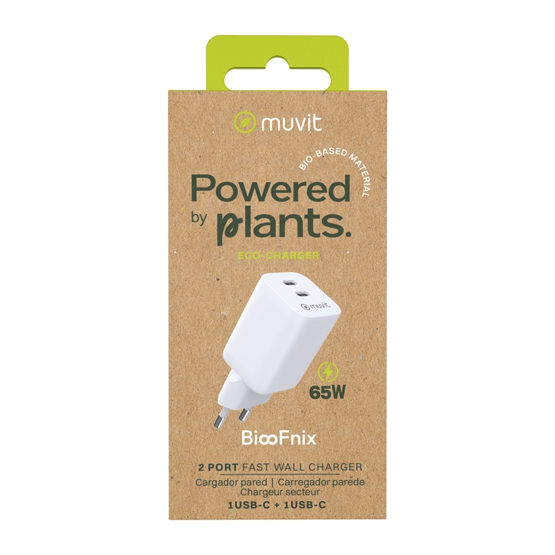 muvit for change cargador de pared GaN 2 Tipo C PD65W BiooFnix