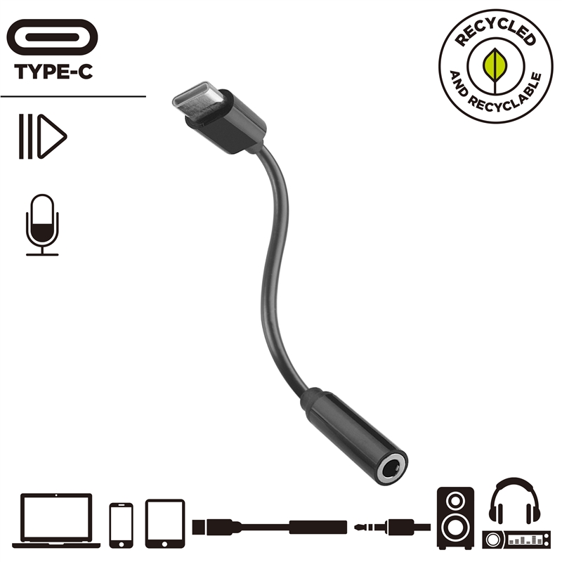 muvit for change adaptador Tipo C a Jack 3.5mm negro