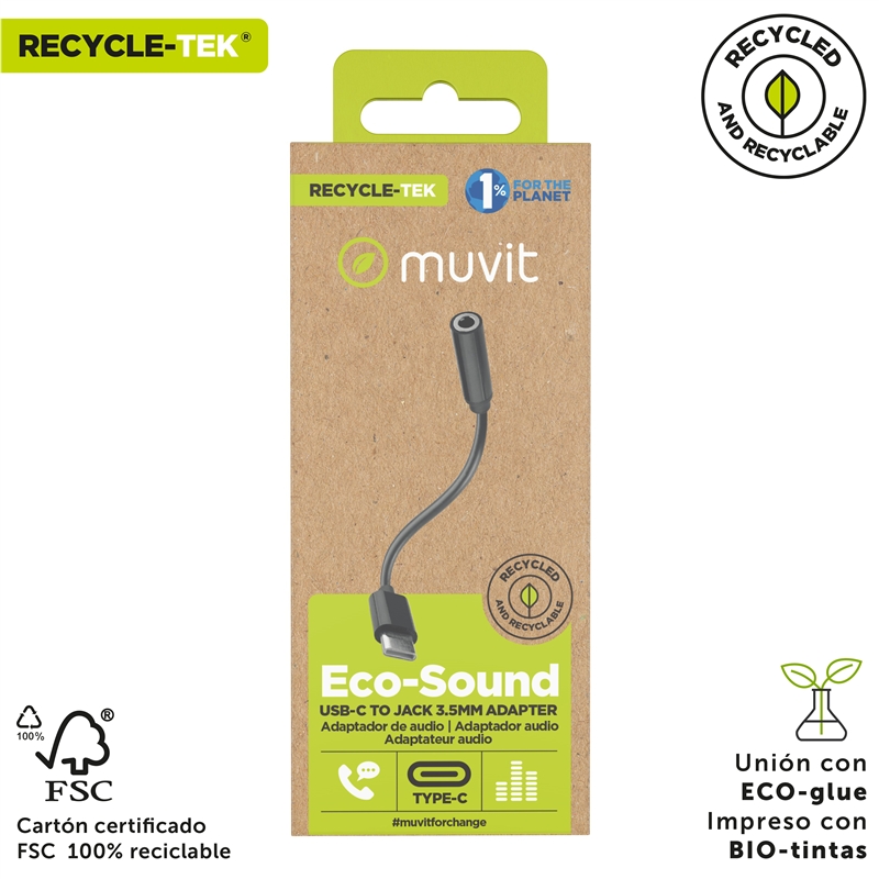 muvit for change adaptador Tipo C a Jack 3.5mm negro