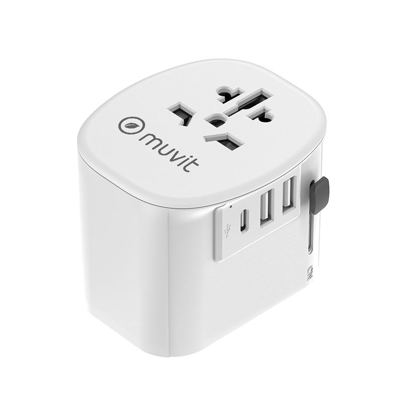 muvit for change adaptador Universal de viaje 2 USB-A + USB-C 15W