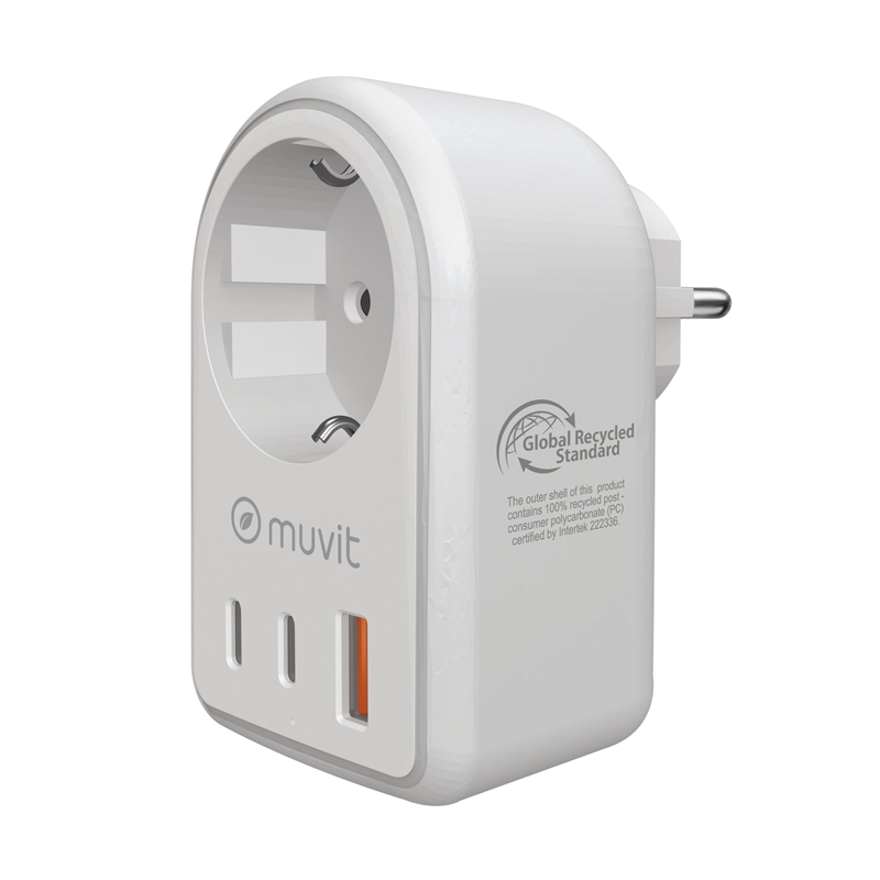 muvit for change enchufe 2 Tipo C 20W + 1 USB blanco
