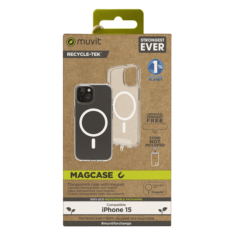 muvit for change funda Magsafe compatible con Apple iPhone 15 transparente