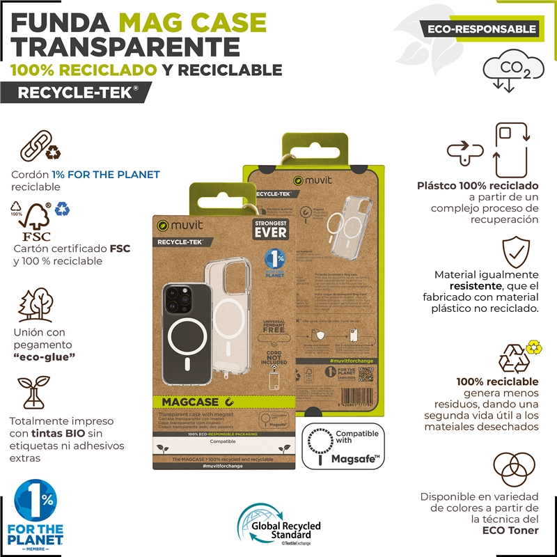 muvit for change funda Magsafe compatible con Apple iPhone 15 Pro transparente