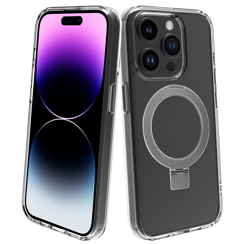 muvit for change funda Magsafe con soporte compatible con Apple iPhone 15 Pro Max transparente