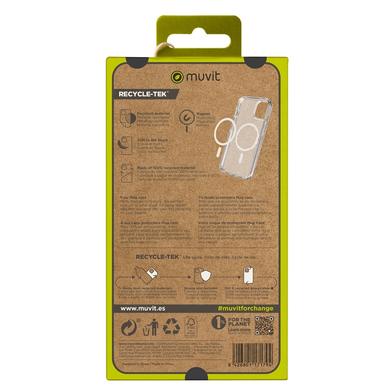 muvit for change funda Magsafe con soporte compatible con Apple iPhone 15 Pro Max transparente