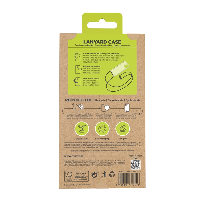 muvit for change funda con colgante negro compatible con Apple iPhone 15 transparente