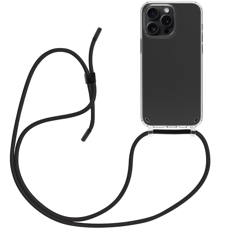 muvit for change funda con colgante negro compatible con Apple iPhone 15 Pro transparente