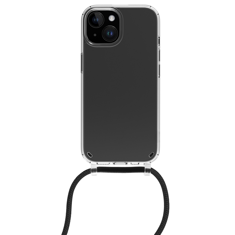 muvit for change funda con colgante negro compatible con Apple iPhone 15 Plus transparente