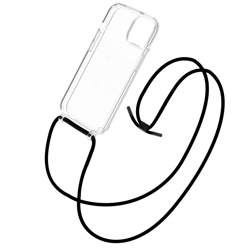 muvit for change funda con colgante negro compatible con Apple iPhone 15 Plus transparente