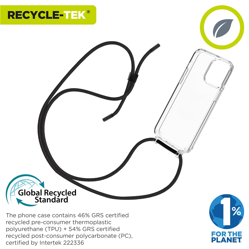 muvit for change funda con colgante negro compatible con Apple iPhone 15 Pro Max transparente