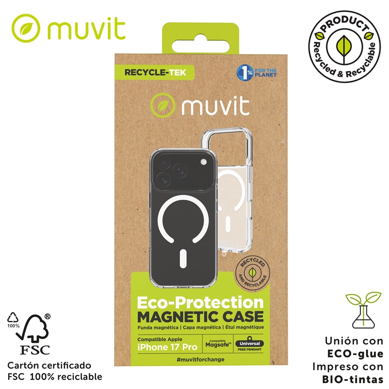 muvit for change funda Magsafe compatible con Apple iPhone 17 Pro transparente