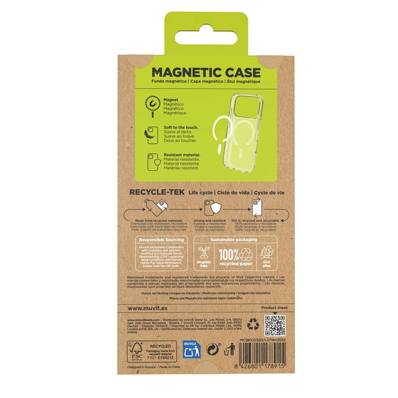 muvit for change funda Magsafe compatible con Apple iPhone 17 Pro transparente