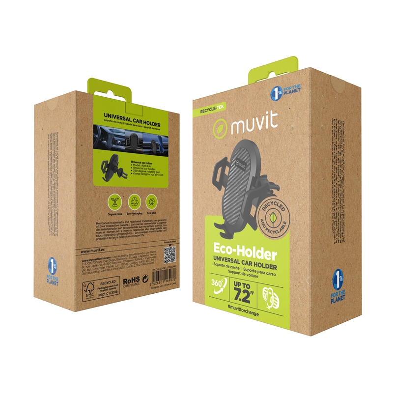 muvit for change soporte coche universal salida de aire hasta 7"ó 9,5cm de ancho negro (Pinza rejilla)