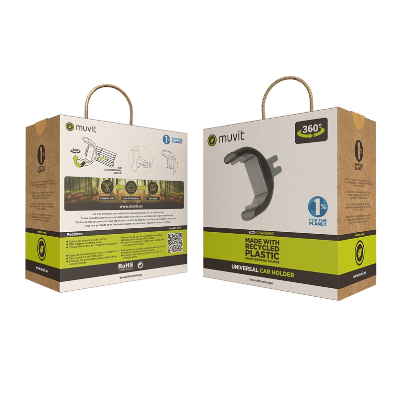 muvit for change soporte coche universal salida de aire rotativo 360 hasta 6,7" ó 8,5 cm de ancho negro