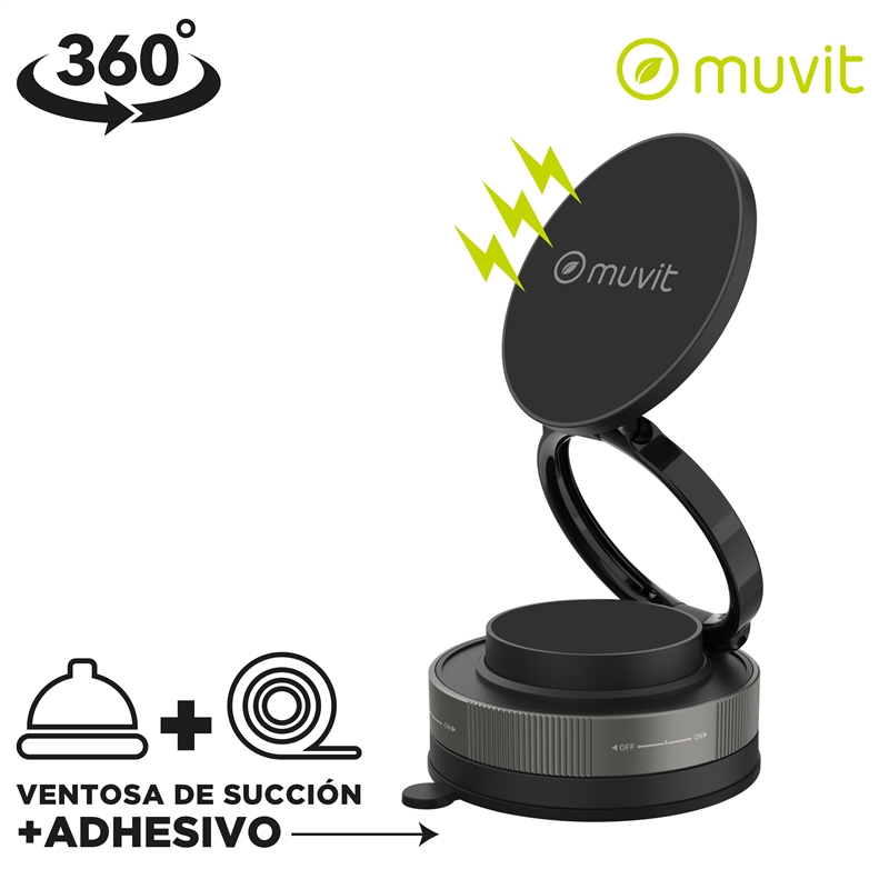 muvit for change soporte coche y sobremesa plegable universal magnético con ventosa negro
