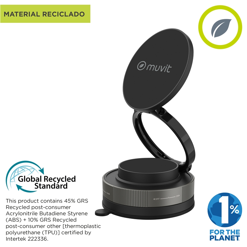 muvit for change soporte coche y sobremesa plegable universal magnético con ventosa negro