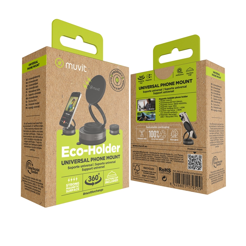 muvit for change soporte coche y sobremesa plegable universal magnético con ventosa negro
