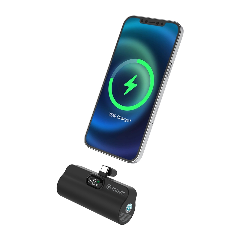 muvit for change power bank 5000 mAh con conector tipo C PD 20W intregrado negra
