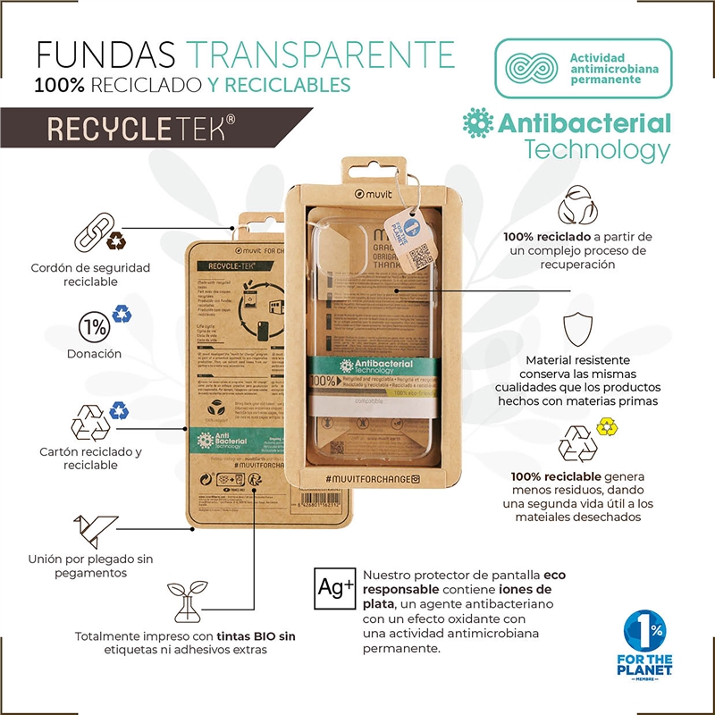 muvit for change funda antibacteriana compatible con Apple iPhone 11 transparente