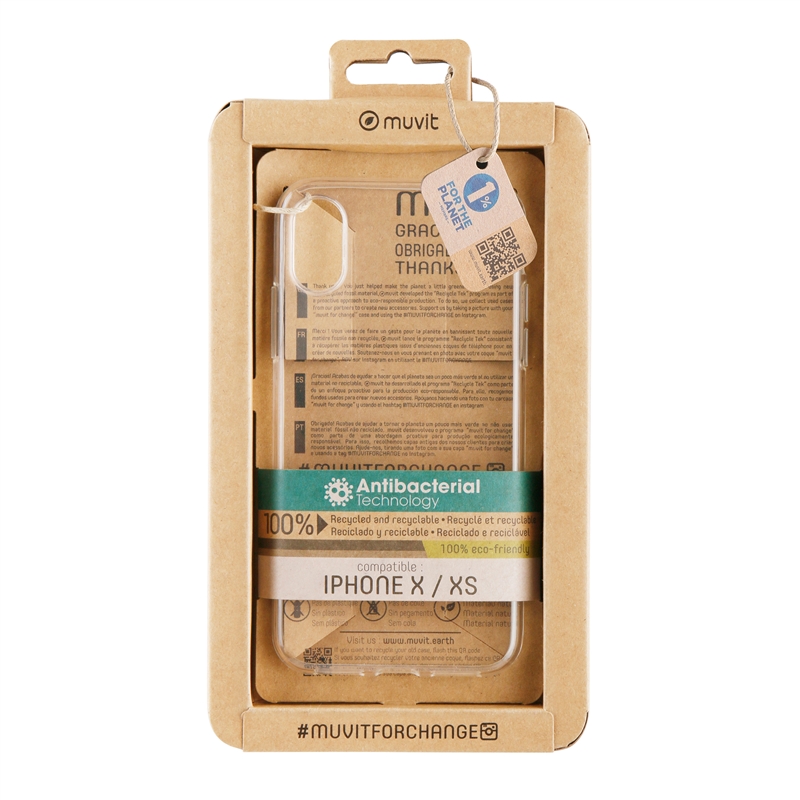 muvit for change funda antibacteriana compatible con Apple iPhone X/XS transparente