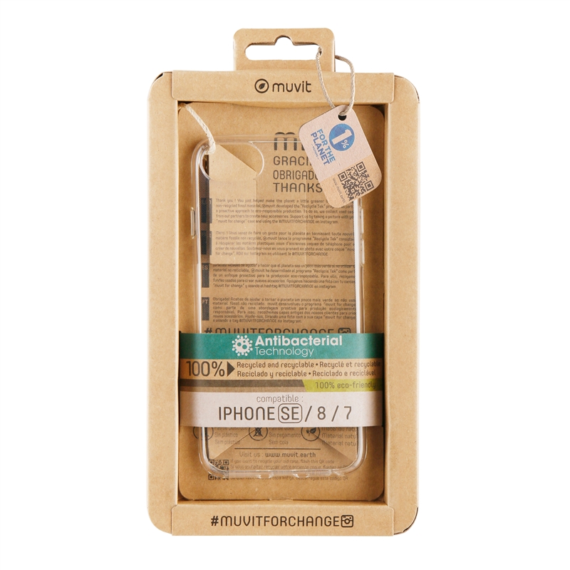 muvit for change funda antibacteriana compatible con Apple iPhone SE/8/7 transparente