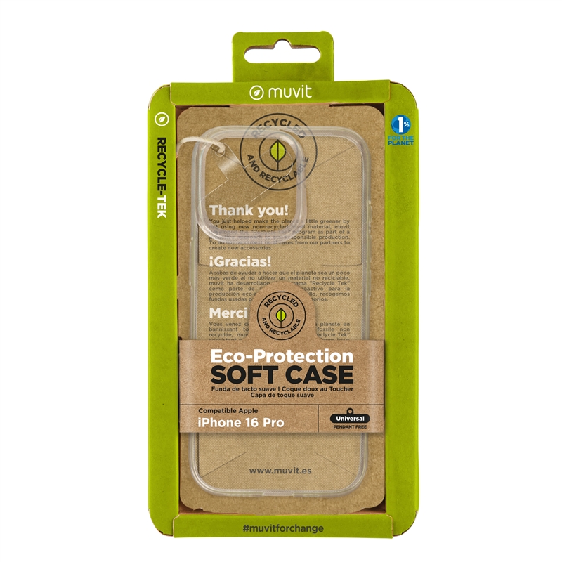 muvit for change funda compatible con Apple iPhone16 Pro transparente