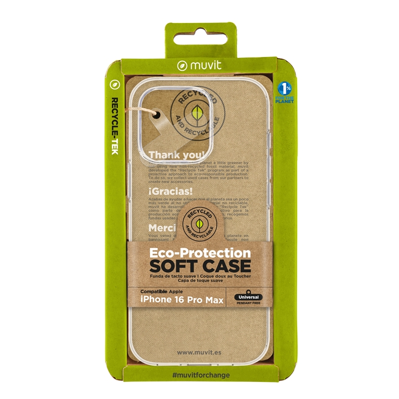 muvit for change funda compatible con Apple iPhone 16 Pro Max transparente