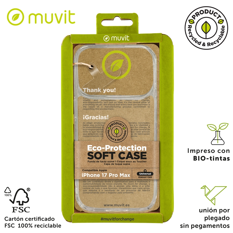 muvit for change funda compatible con Apple iPhone 17 Pro Max transparente