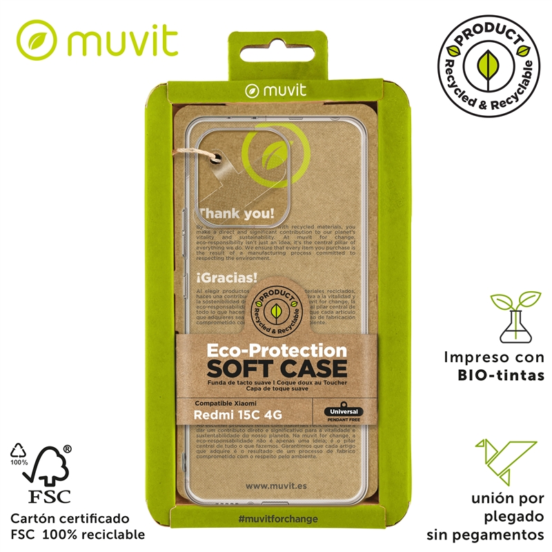 muvit for change funda compatible con Xiaomi Redmi 15C 4G transparente