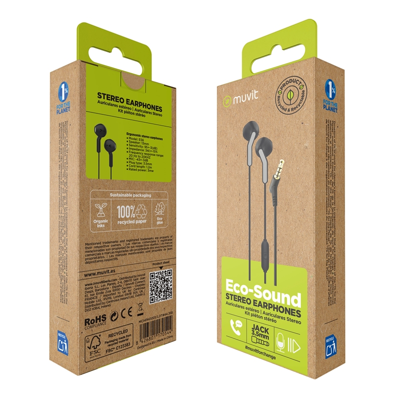 muvit for change auriculares estéreo E56 3.5mm negro