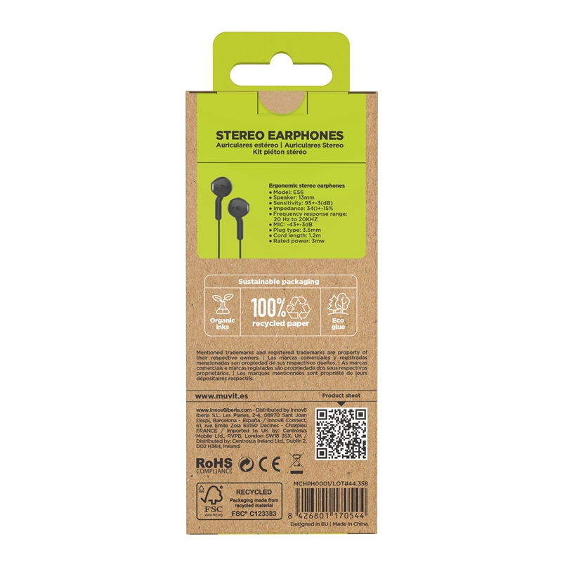 muvit for change auriculares estéreo E56 3.5mm negro