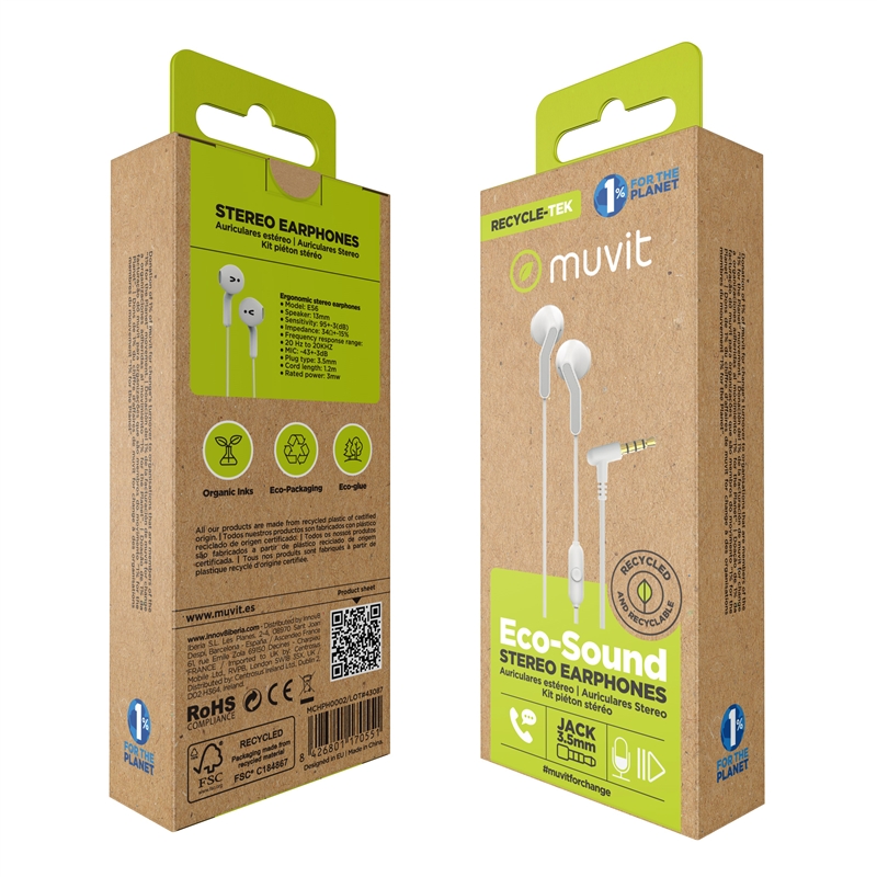 muvit for change auriculares estéreo E56 3.5mm blancos