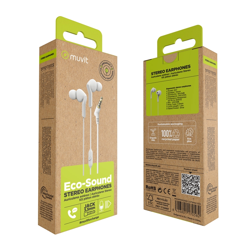 muvit for change auriculares estéreo E57 3.5mm blancos