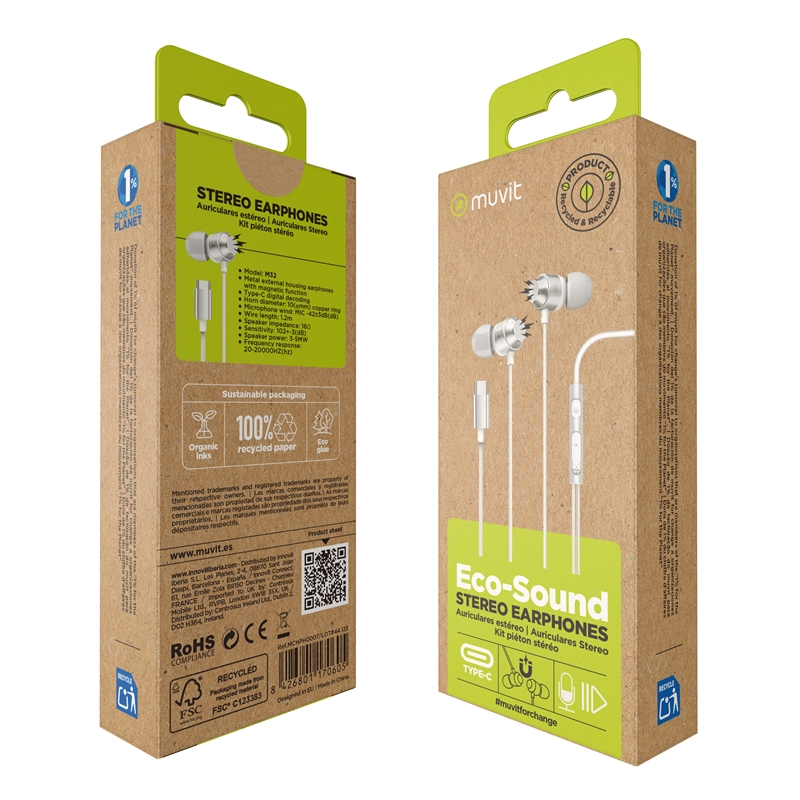 muvit for change auriculares estéreo M32 Tipo C magnéticos blancos