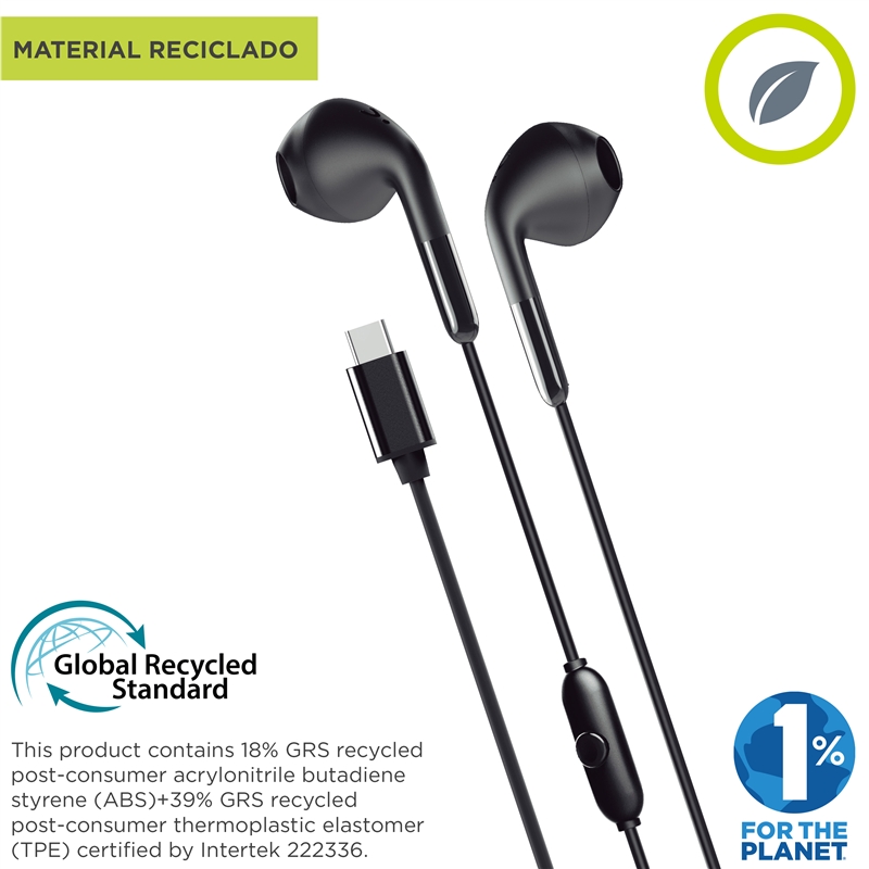 muvit for change auriculares estéreo E58 Tipo C negros