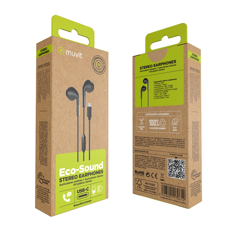 muvit for change auriculares estéreo E58 Tipo C negros