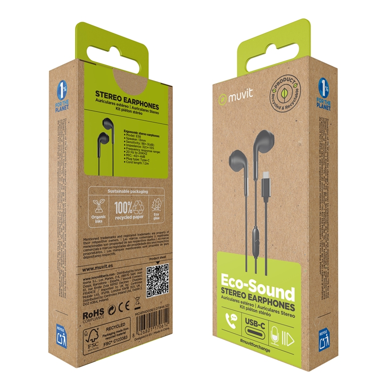 muvit for change auriculares estéreo E58 Tipo C negros