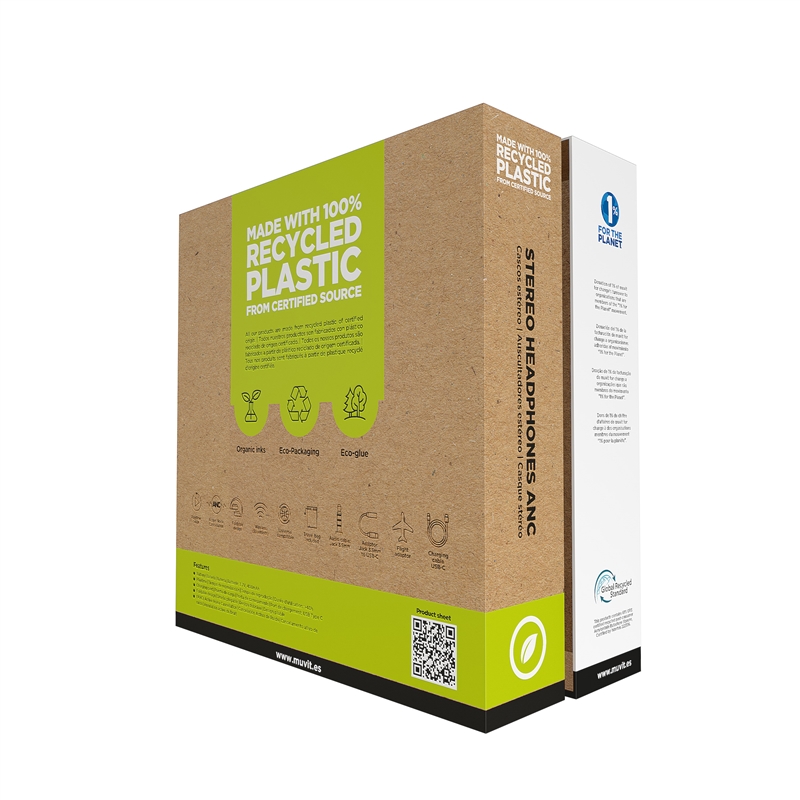 muvit for change cascos estéreo ANC Plegables con cancelación de ruido activa, adaptadores y funda de viaje blanco