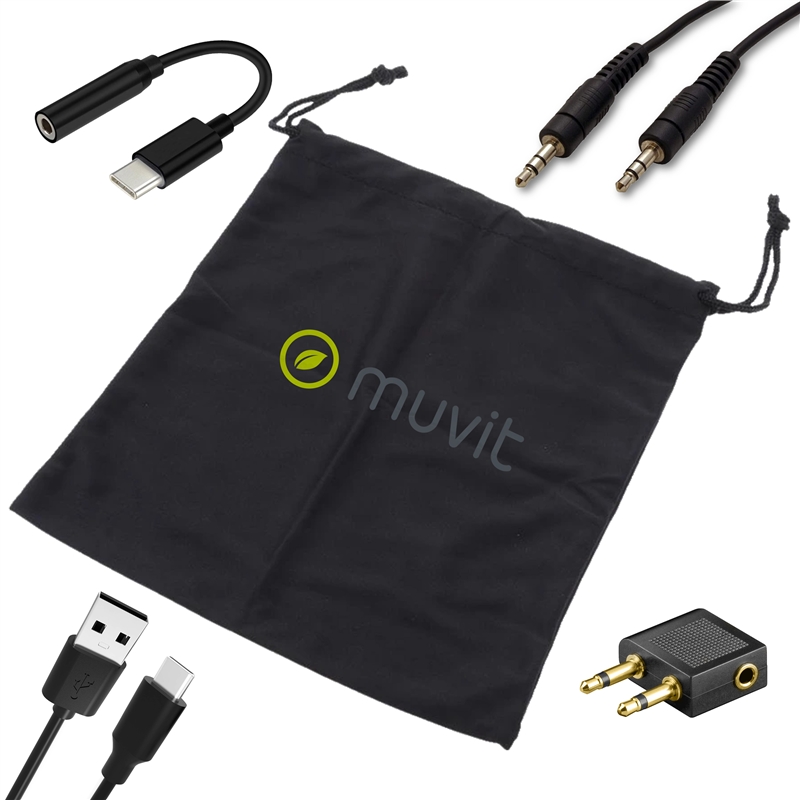 muvit for change cascos estéreo ANC Plegables con cancelación de ruido activa, adaptadores y funda de viaje blanco