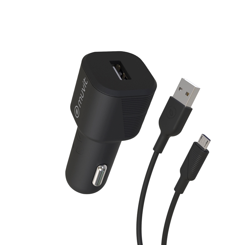 muvit for change pack cargador coche USB 2.4A 12W + cable Micro USB 2.4A 1,2m negro